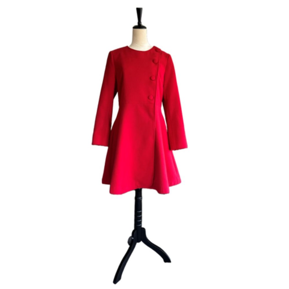 Large Women’s Kling Red Camdale Long Fit Flare Skirt Pea Coat Double Breasted